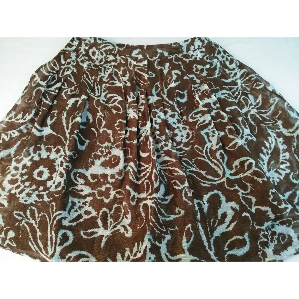 Worthington Womens Skirt Size 14 Flare Pleated Brown Teal Sheer Attached Slip